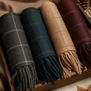 Checked Wool Muffler – Bottle Green