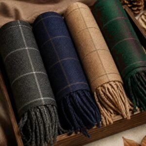 Checked Wool Muffler – Forest Green