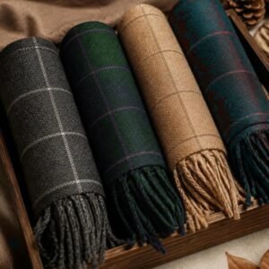 Checked Wool Muffler – Green & Teal