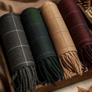 Checked Wool Muffler – Olive