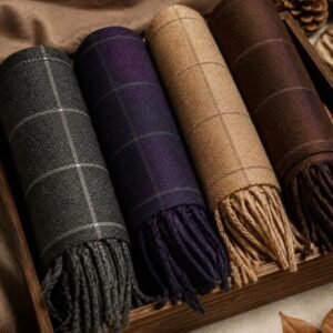 Checked Wool Muffler – Orchid & Rust