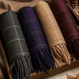 Checked Wool Muffler – Purple