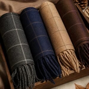 Checked Wool Muffler – Rust
