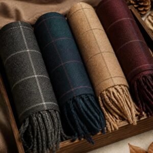 Checked Wool Muffler – Teal