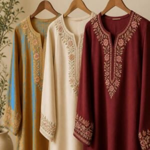 Embroidered Kurti – Sky Blue & Wine