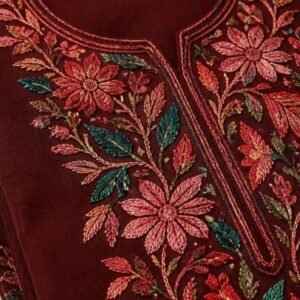 Girls Aari Embroidered Suit – Red