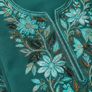 Girls Aari Embroidered Suit – Turquoise