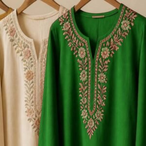 Kids Embroidered Kurti – Leaf Green
