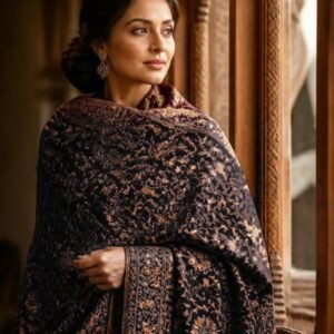 Women's Embroidered Pashmina Shawl – Black
