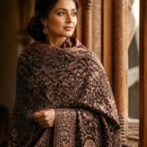Women's Embroidered Pashmina Shawl – Brown
