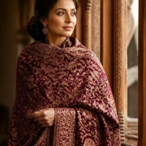 Women's Embroidered Pashmina Shawl – Maroon