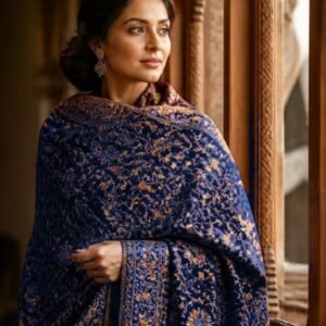 Women's Embroidered Pashmina Shawl – Navy