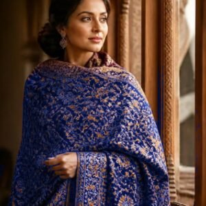 Women's Embroidered Pashmina Shawl – Royal Blue