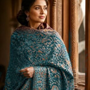 Women's Embroidered Pashmina Shawl – Teal